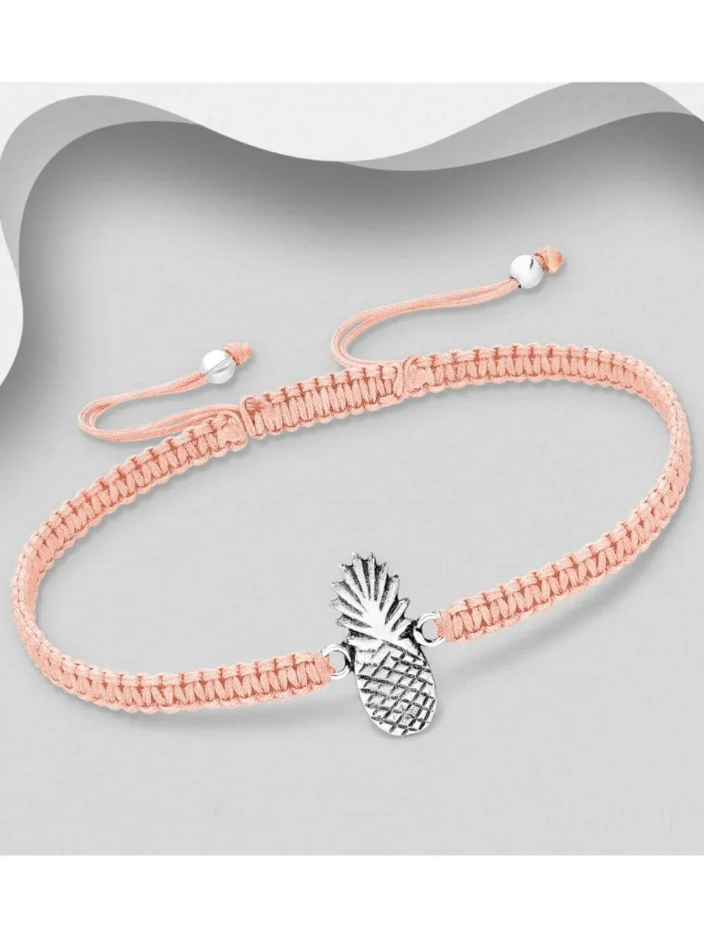 925 Sterling Silver Oxidized Pineapple with Adjustable Thread Bracelet